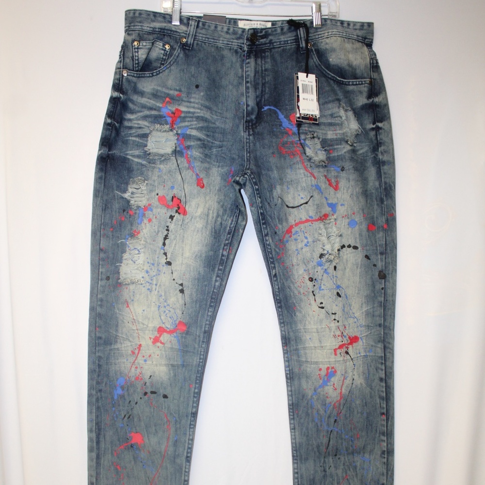 Bleecker & Mercer Slim  Taper Paint Splash Denim Jeans.  Sz. 40/32